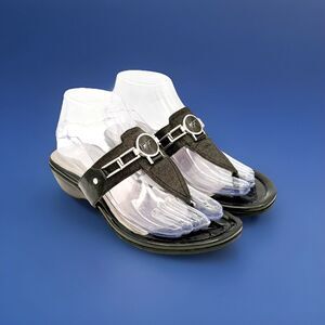 Marc Fisher Amina 2 Thong Sandals Black Glitter T Strap Metallic Slip-on 8M